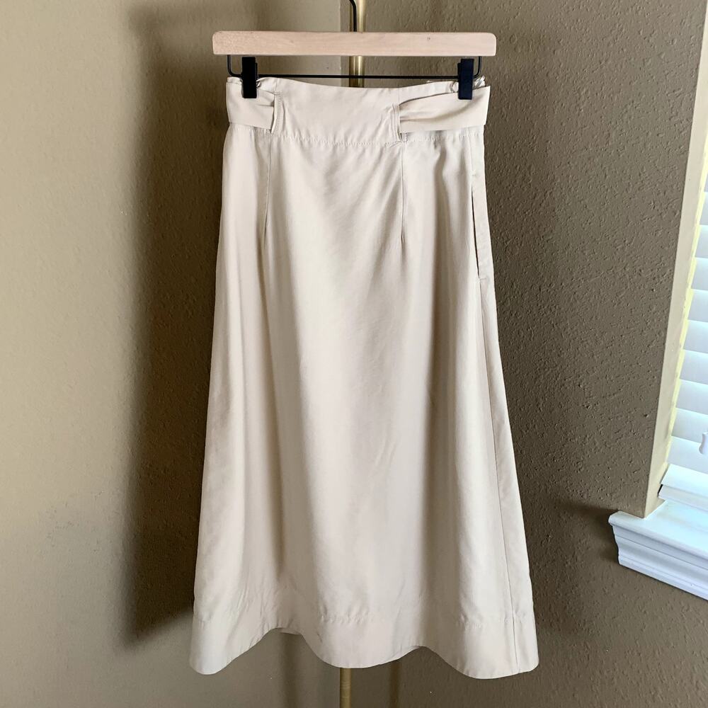 Massimo Dutti Belted Wrap Midi Skirt Beige Size 2 Minimalist A-Line - Picture 2 of 8
